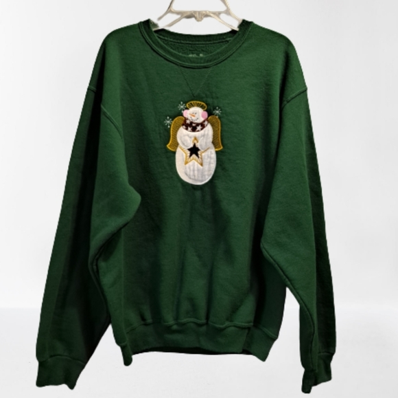 Sweatshirt in dark a green color.crew neck and Angel embroidered snowman… - Picture 10 of 10